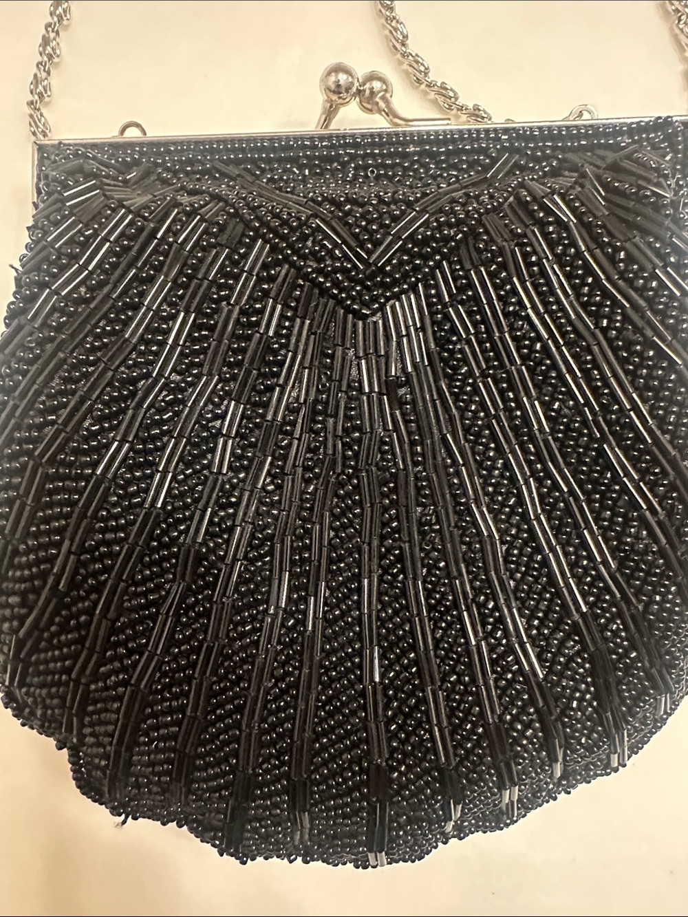 Apt. 9 Black Beaded Kiss-Lock Evening Clutch with Silver Chain - Picture 2 of 8